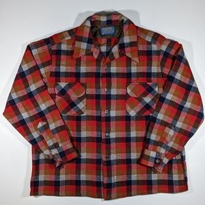 Vintage 60’s 70’s Pendleton Shirt Plaid Wool Loop Collar Flap Pocket USA Made XL